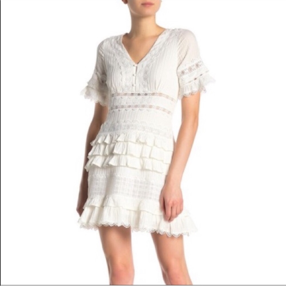 NWT Allison New York White Lace Ruffle Mini Dress S Bridal bachelorette a-line